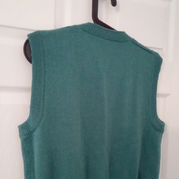 Vintage Women's Ribbed And Detailed Turquoise Sweater Vest - Picture 8 of 12